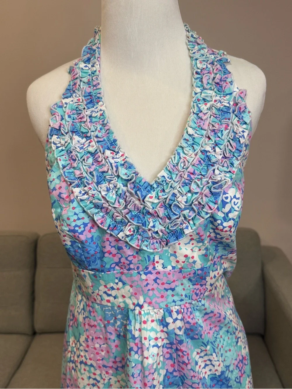 Ladies Lilly Pulitzer Strapless Floral Halter Dress - Picture 3 of 5